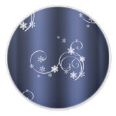 金属ティール（緑がかった色）、白い渦巻きクリスマス セラミックノブ (正面)