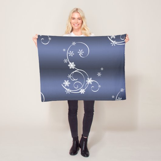 金属ティール(緑がかった色)、白い渦巻きクリスマス フリースブランケット (インサイチュ)