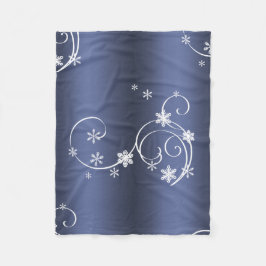 金属ティール（緑がかった色）、白い渦巻きクリスマス フリースブランケット