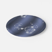 金属ティール(緑がかった色)、白い渦巻きクリスマス ペーパープレート (アングル)