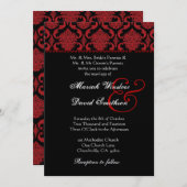金属テンプレートを結婚する赤い白黒のダマスク織 招待状 (正面/裏面)