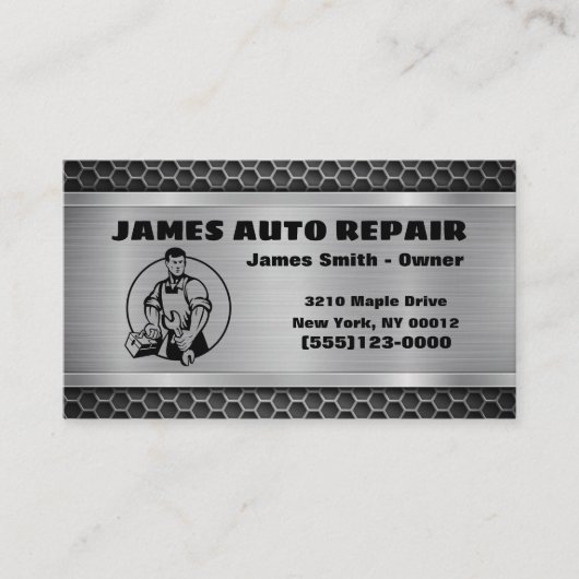 金属デザイン車の整備士自動修復 名刺 (正面)