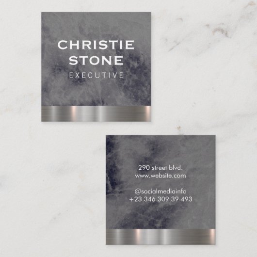 金属トリムブラック大理石のバリエーション スクエア名刺 (正面/裏面)