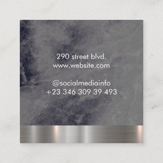 金属トリムブラック大理石のバリエーション スクエア名刺 (裏面)