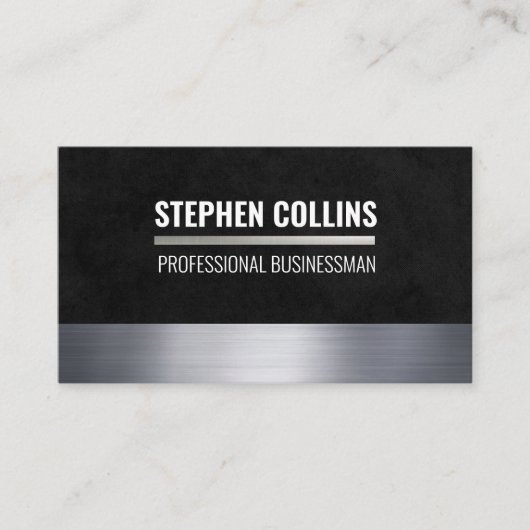 金属トリム |黒いテクスチャ 名刺 (正面)