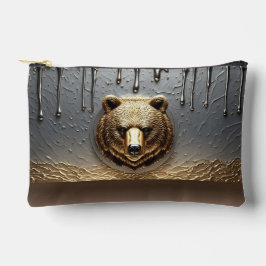 金属ドリップ効果のあるゴールデンベアレリーフ 🐻 アクセサリーポーチ