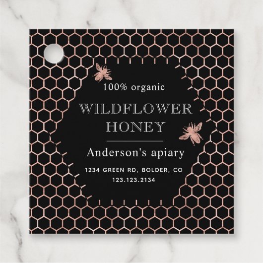 金属ハニカムバラ金ゴールドモノグラム蜂蜜びん フェイバータグ (正面)