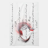 金属ハートとシェイクスピアのソネット18 キッチンタオル (縦)