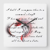 金属ハートとシェイクスピアのソネット18 スクエア壁時計 (正面)