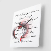 金属ハートとシェイクスピアのソネット18 スクエア壁時計 (傾斜)