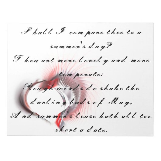 金属ハートとシェイクスピアのソネット18 ノートパッド (正面)