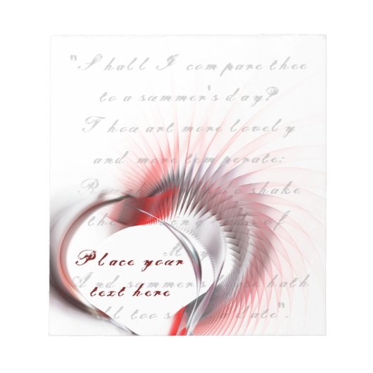 金属ハートとシェイクスピアのソネット18 ノートパッド (正面)