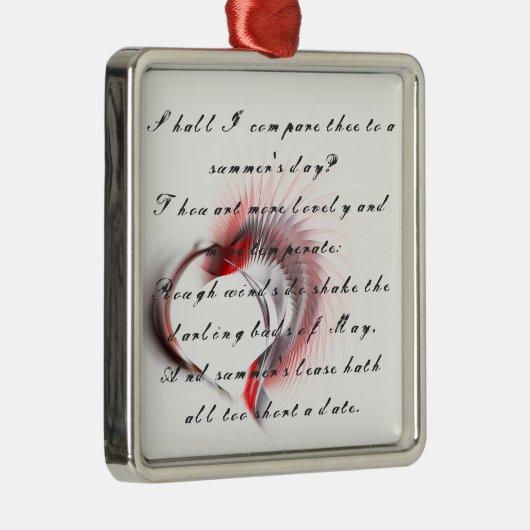 金属ハートとシェイクスピアのソネット18 メタルオーナメント (右)