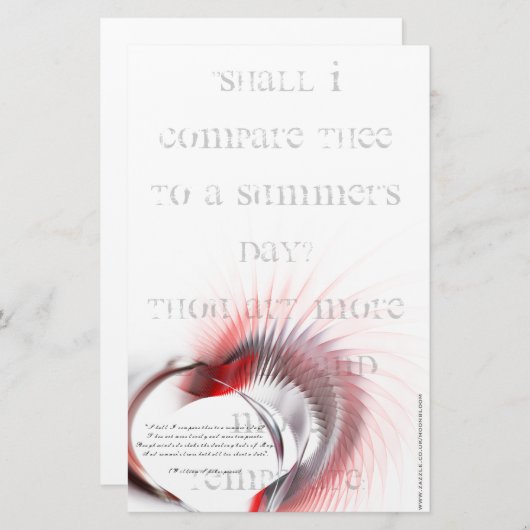 金属ハートとシェイクスピアのソネット18 便箋 (正面/裏面)