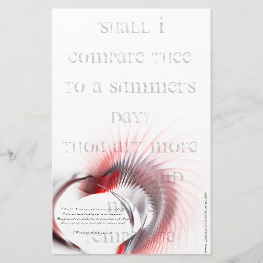 金属ハートとシェイクスピアのソネット18 便箋 (正面)