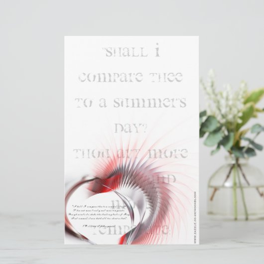 金属ハートとシェイクスピアのソネット18 便箋 (スタンド正面)