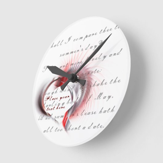 金属ハートとシェイクスピアのソネット18 Round Clo ラウンド壁時計 (傾斜)