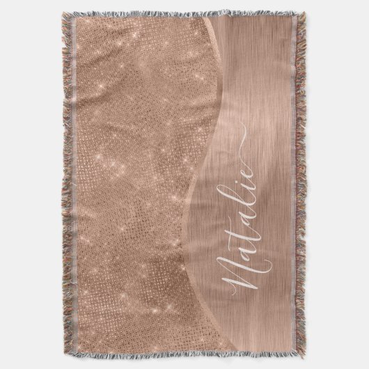 金属バラ金ゴールドグリッター パーソナライズされた スローブランケット (正面縦)