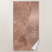 金属バラ金ゴールドグリッター パーソナライズされた ビーチタオル (正面)