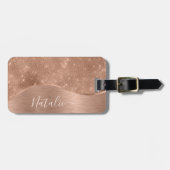 金属バラ金ゴールドグリッター パーソナライズされた ラゲッジタグ (正面横)