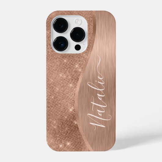 金属バラ金ゴールドグリッター パーソナライズされた iPhoneケース (裏面)