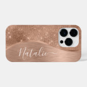 金属バラ金ゴールドグリッター パーソナライズされた iPhoneケース (裏面横)