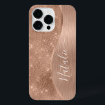 金属バラ金ゴールドグリッター パーソナライズされた iPhone 14 PRO MAXケース<br><div class="desc">簡単にパーソナライズこのバラ金ゴールドブラシ付きメタルとグラマフェイクラスなグリッターの電話ケースを自分の名前をカスタムするでパターン（の模様が）ある。</div>