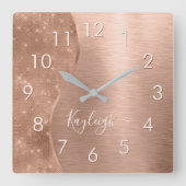 金属バラ金ゴールドパーソナライズされたグリッター スクエア壁時計 (正面)