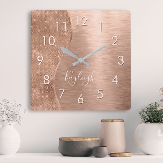 金属バラ金ゴールドパーソナライズされたグリッター スクエア壁時計