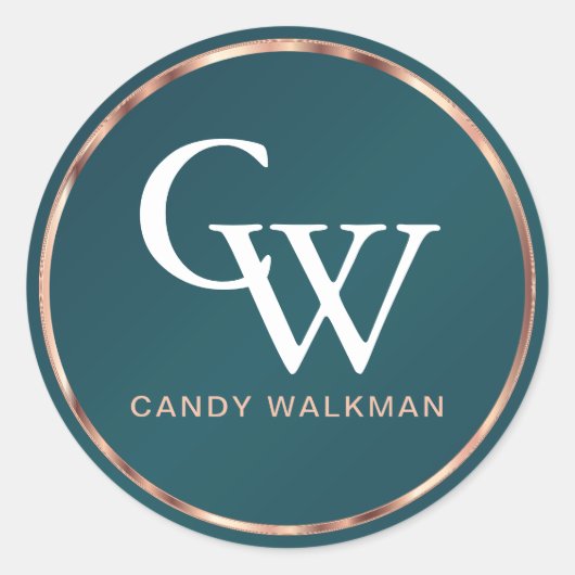 金属バラ金ゴールド及びティール（緑がかった色） ラウンドシール (正面)