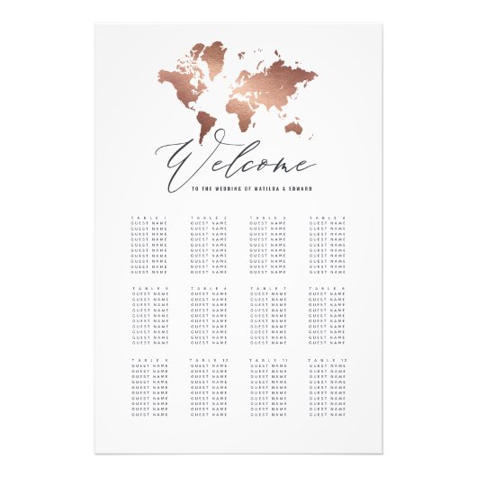 金属バラ金ゴールド結婚世界地図の座席計画 フォトプリント            (正面)