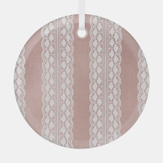 金属バラ金ゴールド、オフホワイトレーステクスチャ。 ガラスオーナメント (正面)