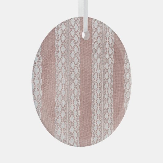 金属バラ金ゴールド、オフホワイトレーステクスチャ。 ガラスオーナメント (正面右)