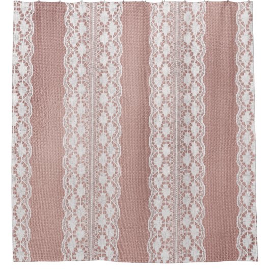 金属バラ金ゴールド、オフホワイトレーステクスチャ。 シャワーカーテン (正面)