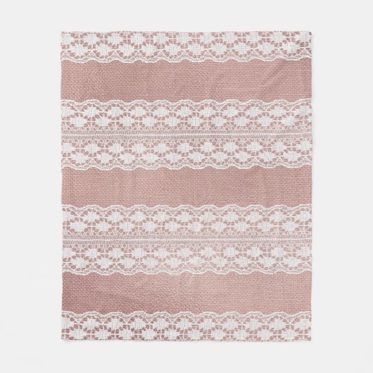 金属バラ金ゴールド、オフホワイトレーステクスチャ。 フリースブランケット (正面)