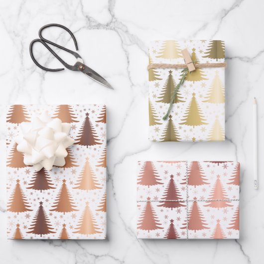 金属バラ黄色金ゴールドクリスマスツリーパターン ラッピングペーパーシート (正面)