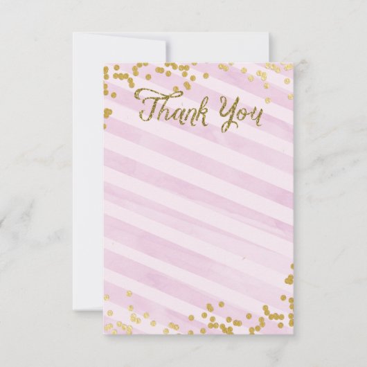 金属ピンクおよび金ゴールドはサンキューカードを振りかけます ノートカード (正面)