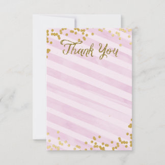 金属ピンクおよび金ゴールドはサンキューカードを振りかけます ノートカード