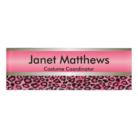 金属ピンクのヒョウおよび金ゴールド 名札 (正面)