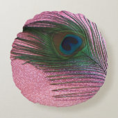 金属ピンクの孔雀 ラウンドクッション (正面)