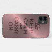 金属ピンクのKeep Calm and Carry On Case-Mate iPhoneケース (裏面(横))