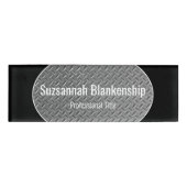 金属フェイクダイヤモンドプレート黒縁ど名タグ 名札 (正面)