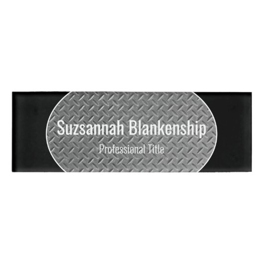 金属フェイクダイヤモンドプレート黒縁ど名タグ 名札 (正面)