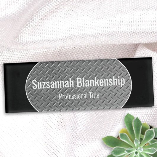 金属フェイクダイヤモンドプレート黒縁ど名タグ 名札