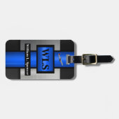 金属フェイクブルーブラックグレーモノグラム ラゲッジタグ (正面横)
