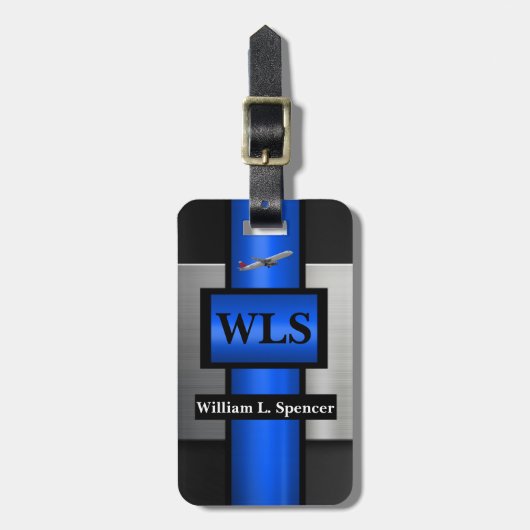 金属フェイクブルーブラックグレーモノグラム ラゲッジタグ (正面縦)