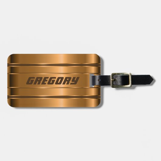 金属フェイク銅ストライプパターン ラゲッジタグ (正面横)