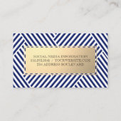 金属フレーム |青い白のパタストライプのーン 名刺 (裏面)