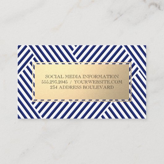金属フレーム |青い白のパタストライプのーン 名刺 (裏面)