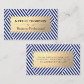 金属フレーム |青い白のパタストライプのーン 名刺 (正面/裏面)